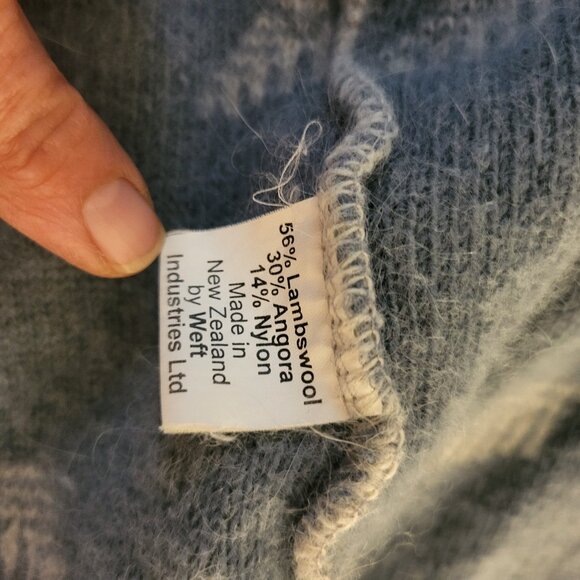Vtg Colonial Concepts New Zealand Lambswool Angora Gray Print Cardigan Size Med - Picture 4 of 11